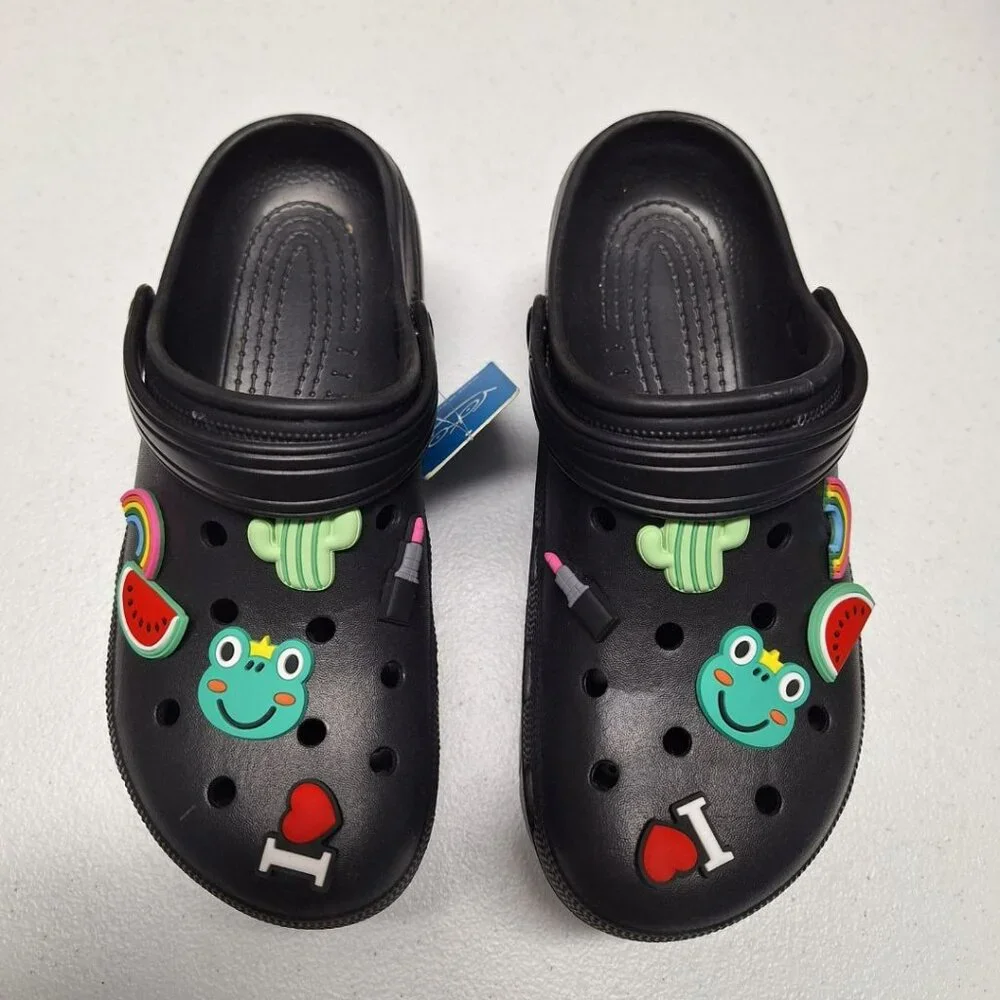 Voko Platform Rubber Clog Charms Embelished Black Basic Womens Size 38 Strap - Picture 6 of 11